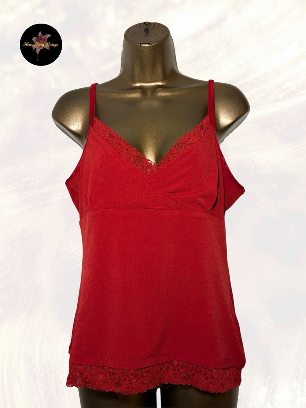 SO Red Lace Trim V-Neck Cami